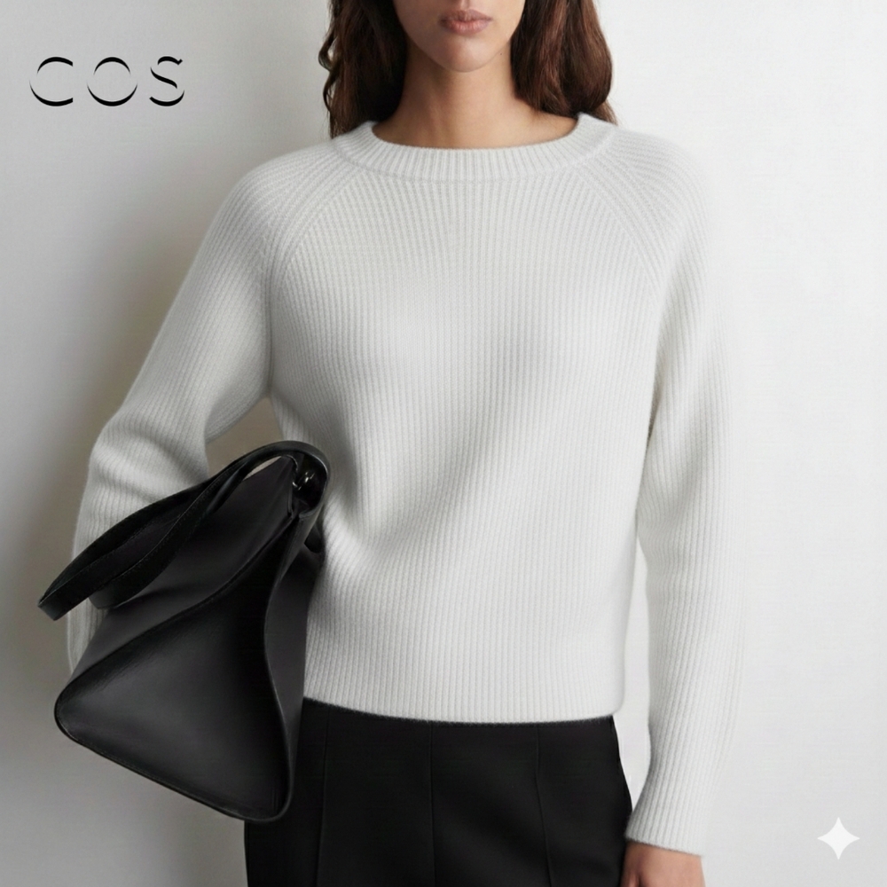 Sz S COS 100% Cotton Ribbed Knit Sweater